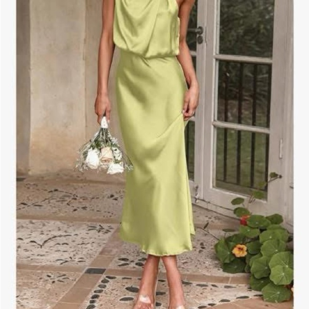 Amazon Lime Green Sheath Maxi Dress Cowl Neck Sleeveless
